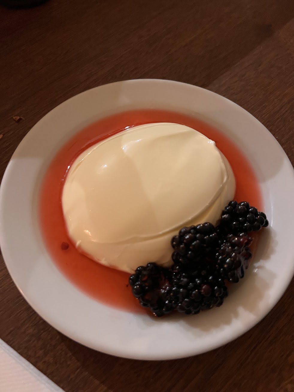 Bay leaf panna cotta with blackberries