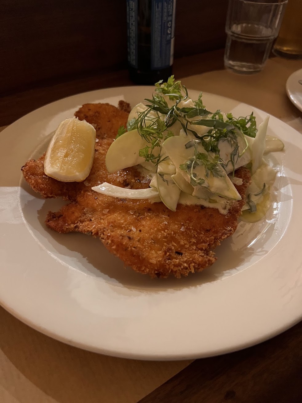Chicken Milanese topped with green apple, fennel and celery